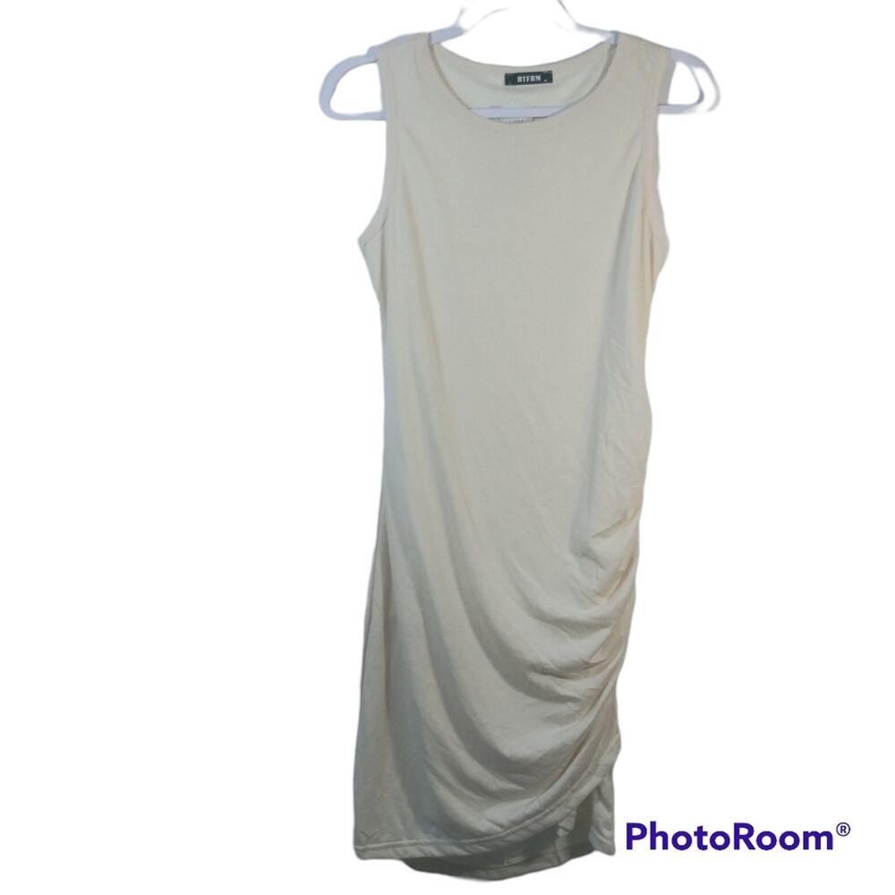 BTFBM Casual Dress Crew Neck Ruched Summer Sleeveless Bodycon Dress Size M